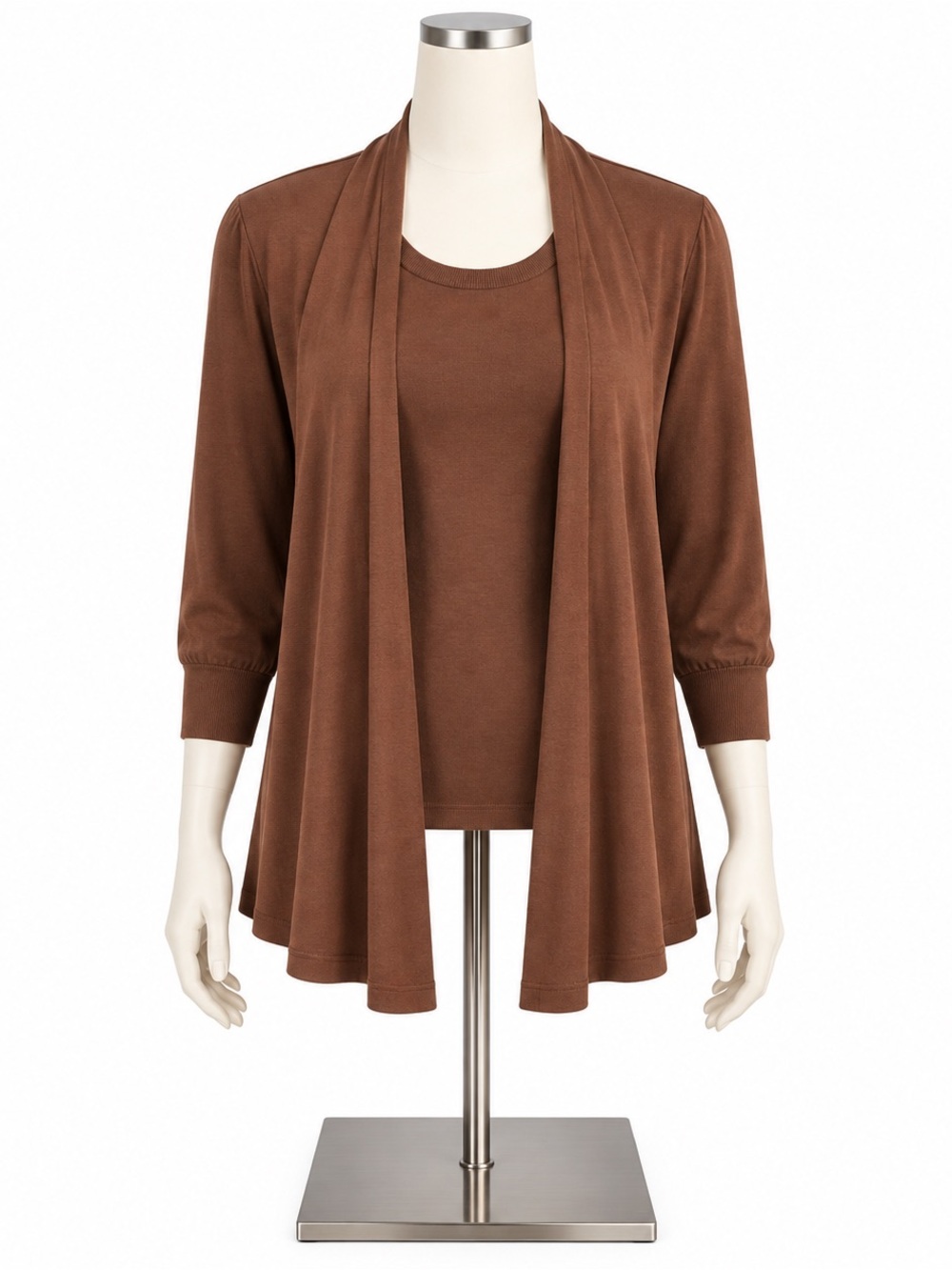 Chico’s brown 2 piece silky feel tank top + cardigan 0/XS